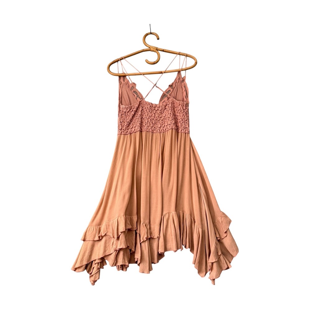 Free People One | Adella Slip Dress Rose Pink Boho Lace Mini Size L - Picture 7 of 15